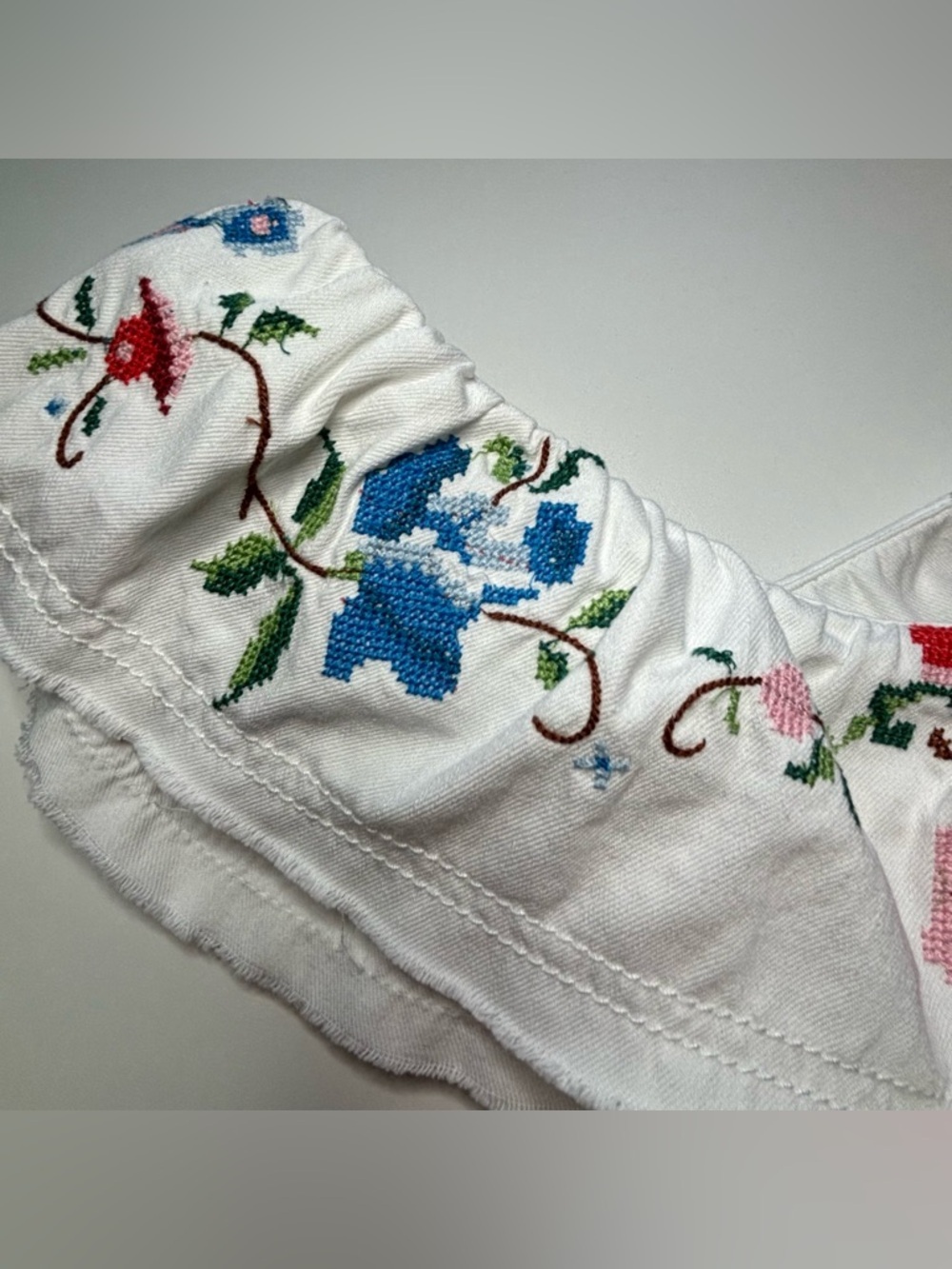Anthropologie Pilcro Embroidered Blouse L Ivory Floral Boho Romantic Cottagecore - Picture 8 of 12